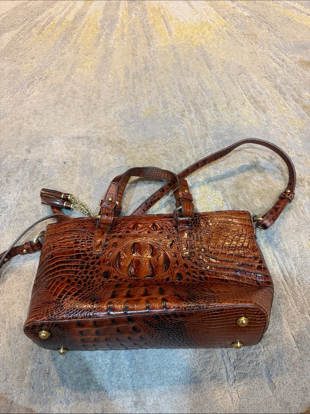 BRAHMIN BROWN/ PECAN EMBOSSED CROC LEATHER PURSE SHOULDER BAG, SATCHEL CROSSBODY